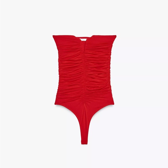 Zara Tops - Zara Red Ruched Bodysuit (medium)